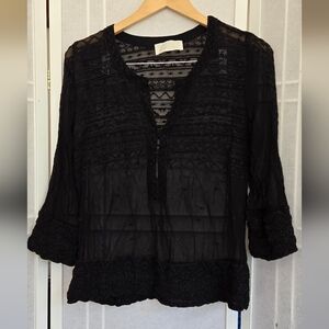 Love Sam Black Shiffon Silk Embroidered Blouse